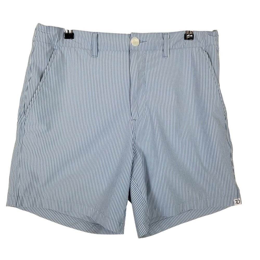 7 Diamonds Men Seersucker Stripe Performance Shorts Blue White STSZ-1334 Size 36